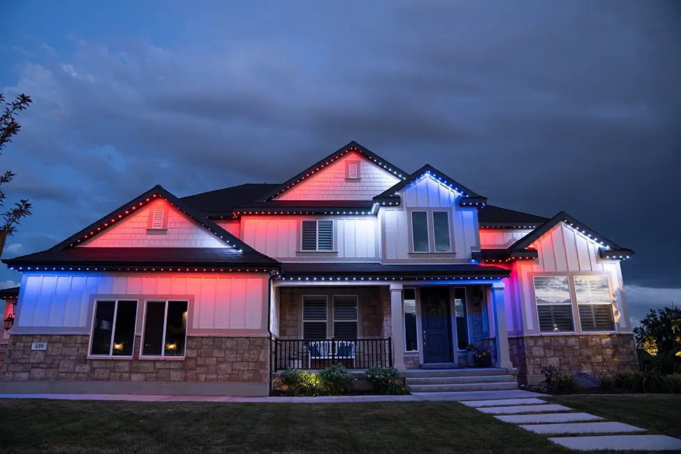 House with colored lights